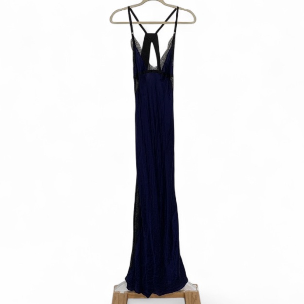 Victoria’s Secret Blue Black Lace Panels Silk Maxi Dress